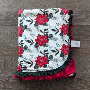 NWT Kickee Pants Print Ruffle Sherpa lines Throw Blanket In Christmas Floral